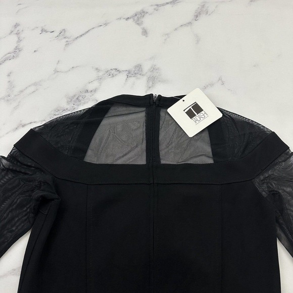 Tadashi Womens Vintage Mini Dress Size M New Black Mesh Sleeve Sheath Cocktail - Picture 9 of 11